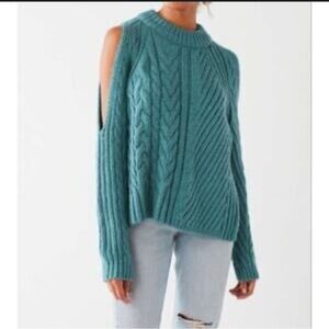 Urban Outfitters Teal Cold Shoulder Crop Knit Sweater Size Medium. Side Slits.
